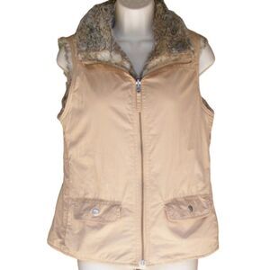 GAP Vest, XS, Reversible/Cotton & Faux Fur, Pockets, Zipper, Collared, Khaki